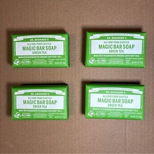 4 Pack Dr. Bronner's All-One Green Tea Pure-Castile Bar Soap Organic